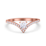 Chevron Midi V Ring Heart Simulated Stone Cubic Zirconia 925 Sterling Silver