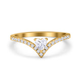 Chevron Midi V Ring Heart Simulated Stone Cubic Zirconia 925 Sterling Silver