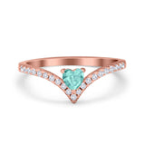 Chevron Midi V Ring Heart Simulated Stone Cubic Zirconia 925 Sterling Silver