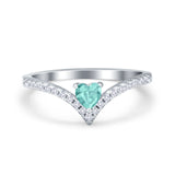 Chevron Midi V Ring Heart Simulated Stone Cubic Zirconia 925 Sterling Silver