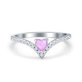 Chevron Midi V Ring Heart Simulated Stone Cubic Zirconia 925 Sterling Silver