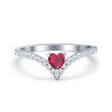 Chevron Midi V Ring Heart Simulated Stone Cubic Zirconia 925 Sterling Silver