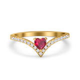 Chevron Midi V Ring Heart Simulated Stone Cubic Zirconia 925 Sterling Silver