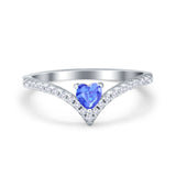 Chevron Midi V Ring Heart Simulated Stone Cubic Zirconia 925 Sterling Silver