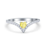Chevron Midi V Ring Heart Simulated Stone Cubic Zirconia 925 Sterling Silver