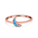 Moon Band Crescent Ring Round Simulated Cubic Zirconia Opal 925 Sterling Silver