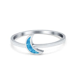 Moon Band Crescent Ring Round Simulated Cubic Zirconia Opal 925 Sterling Silver