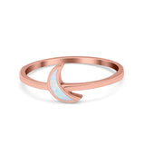 Moon Band Crescent Ring Round Simulated Cubic Zirconia Opal 925 Sterling Silver