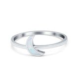 Moon Band Crescent Ring Round Simulated Cubic Zirconia Opal 925 Sterling Silver