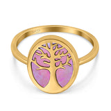 Oval Tree of Life Ring Lab Created Opal Rhodium Plated 925 Sterling Silver