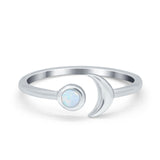 Petite Dainty Moon Cresent Band Ring Simulated Cubic Zirconia 925 Sterling Silver