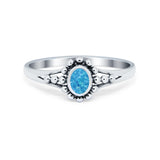 Bali Design Oxidized Style Lab Created Blue Opal Ring 925 Sterling Silver