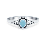 Bali Design Oxidized Style Lab Created Blue Opal Ring 925 Sterling Silver