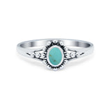 Bali Design Oxidized Style Lab Created Blue Opal Ring 925 Sterling Silver
