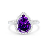 Halo Teardrop Wedding Ring Pear Simulated Cubic Zirconia 925 Sterling Silver