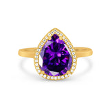 Halo Teardrop Wedding Ring Pear Simulated Cubic Zirconia 925 Sterling Silver