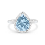 Halo Teardrop Wedding Ring Pear Simulated Cubic Zirconia 925 Sterling Silver