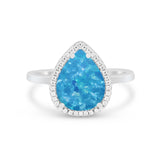 Halo Teardrop Wedding Ring Pear Simulated Cubic Zirconia 925 Sterling Silver