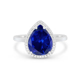 Halo Teardrop Wedding Ring Pear Simulated Cubic Zirconia 925 Sterling Silver