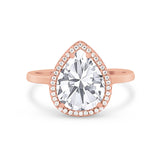 Halo Teardrop Wedding Ring Pear Simulated Cubic Zirconia 925 Sterling Silver