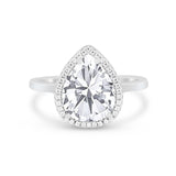 Halo Teardrop Wedding Ring Pear Simulated Cubic Zirconia 925 Sterling Silver