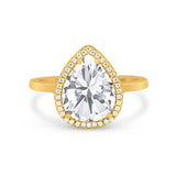 Halo Teardrop Wedding Ring Pear Simulated Cubic Zirconia 925 Sterling Silver