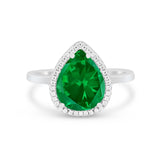 Halo Teardrop Wedding Ring Pear Simulated Cubic Zirconia 925 Sterling Silver