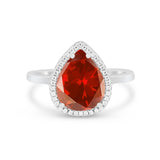 Halo Teardrop Wedding Ring Pear Simulated Cubic Zirconia 925 Sterling Silver