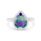 Halo Teardrop Wedding Ring Pear Simulated Cubic Zirconia 925 Sterling Silver