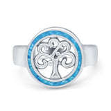 Tree of Life Band Ring Simulated Cubic Zirconia Opal 925 Sterling Silver