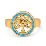 Tree of Life Band Ring Simulated Cubic Zirconia Opal 925 Sterling Silver