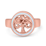 Tree of Life Band Ring Simulated Cubic Zirconia Opal 925 Sterling Silver