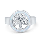 Tree of Life Band Ring Simulated Cubic Zirconia Opal 925 Sterling Silver