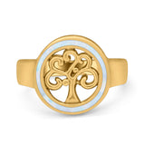 Tree of Life Band Ring Simulated Cubic Zirconia Opal 925 Sterling Silver