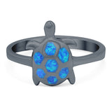 Turtle Ring Band Lab Created Opal 925 Sterling Silver (14mm)