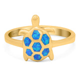 Turtle Ring Band Lab Created Opal 925 Sterling Silver (14mm)