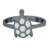 Turtle Ring Band Lab Created Opal 925 Sterling Silver (14mm)