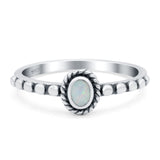 Oval Shape Ring Band Lab Created Opal 925 Sterling Silver (7mm)