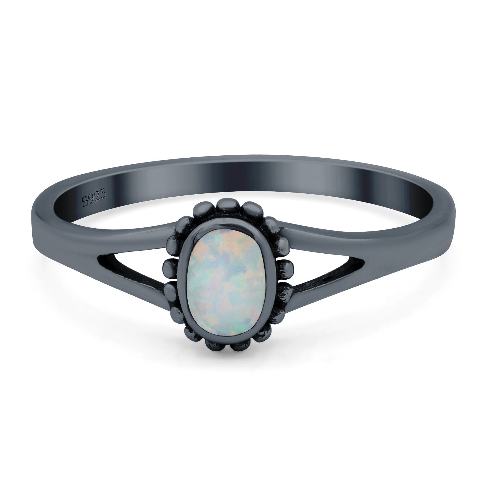 Oval Shape Ring Band Lab Created Opal 925 Sterling Silver (7mm)