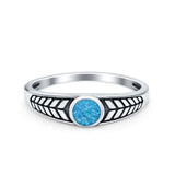 Oxidize Petite Dainty Cubic Zirconia Ring Round Lab Opal 925 Sterling Silver