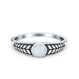 Oxidize Petite Dainty Cubic Zirconia Ring Round Lab Opal 925 Sterling Silver