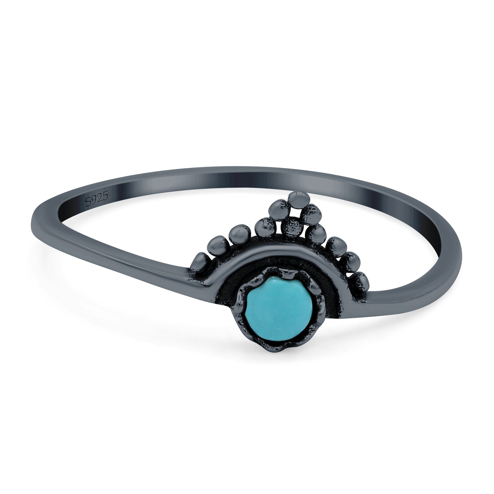 Bali Band Ring Round Simulated Turquoise 925 Sterling Silver
