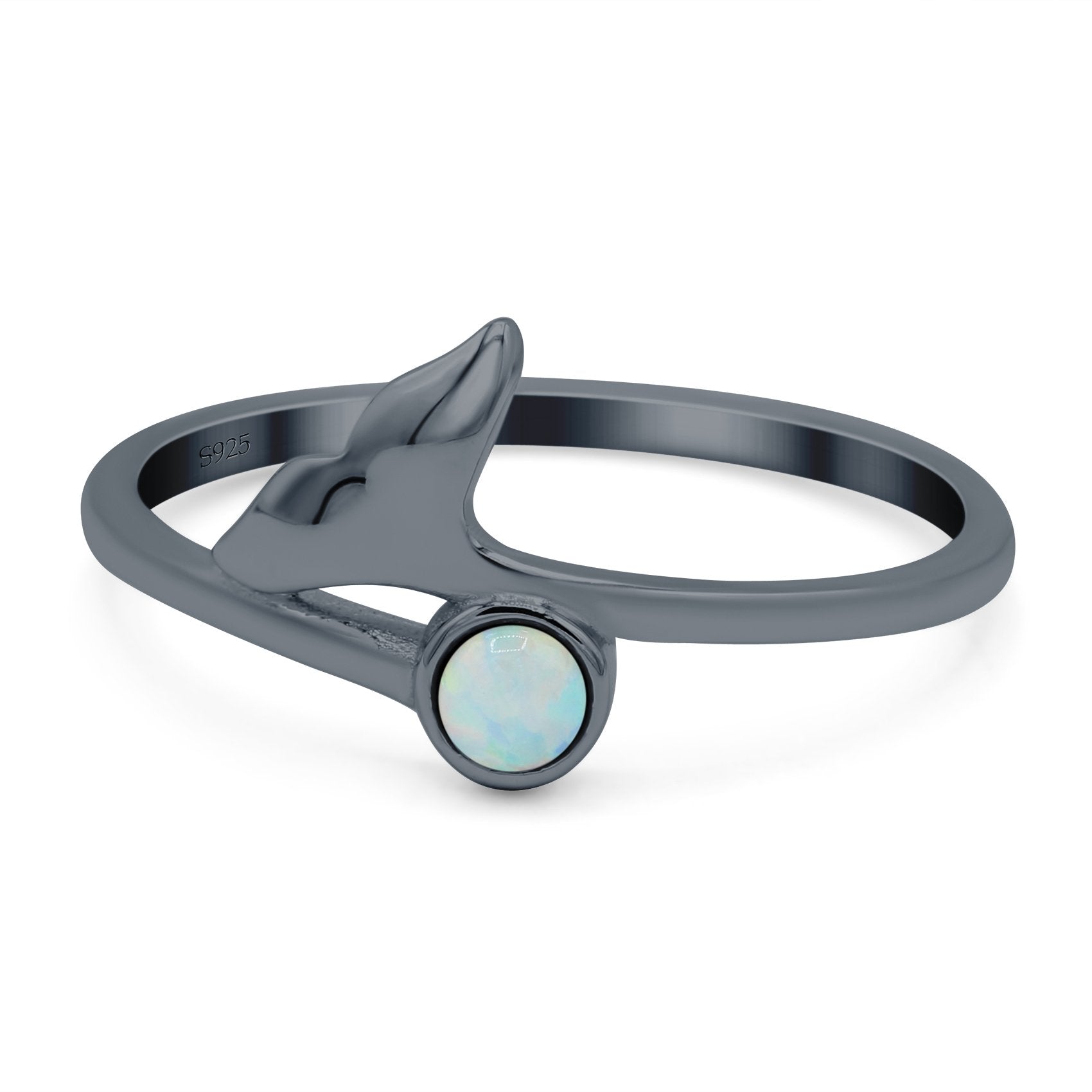 Whale Tail Ring Band Lab Created Opal 925 Sterling Silver (9mm)
