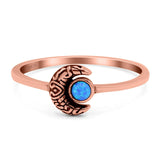 Crescent Moon Band Ring Round Lab Created Opal 925 Sterling Silver