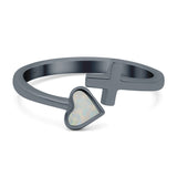 Heart & Cross Ring Band Lab Created Opal 925 Sterling Silver (7mm)