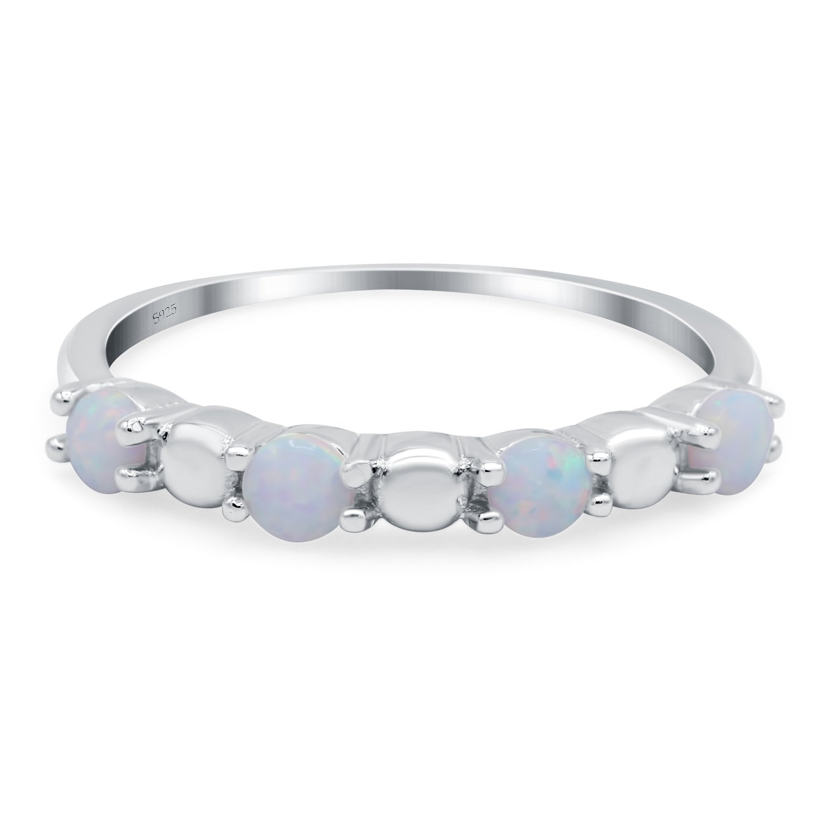 Eternity Band Wedding Ring Lab Created White Opal 925 Sterling Silver