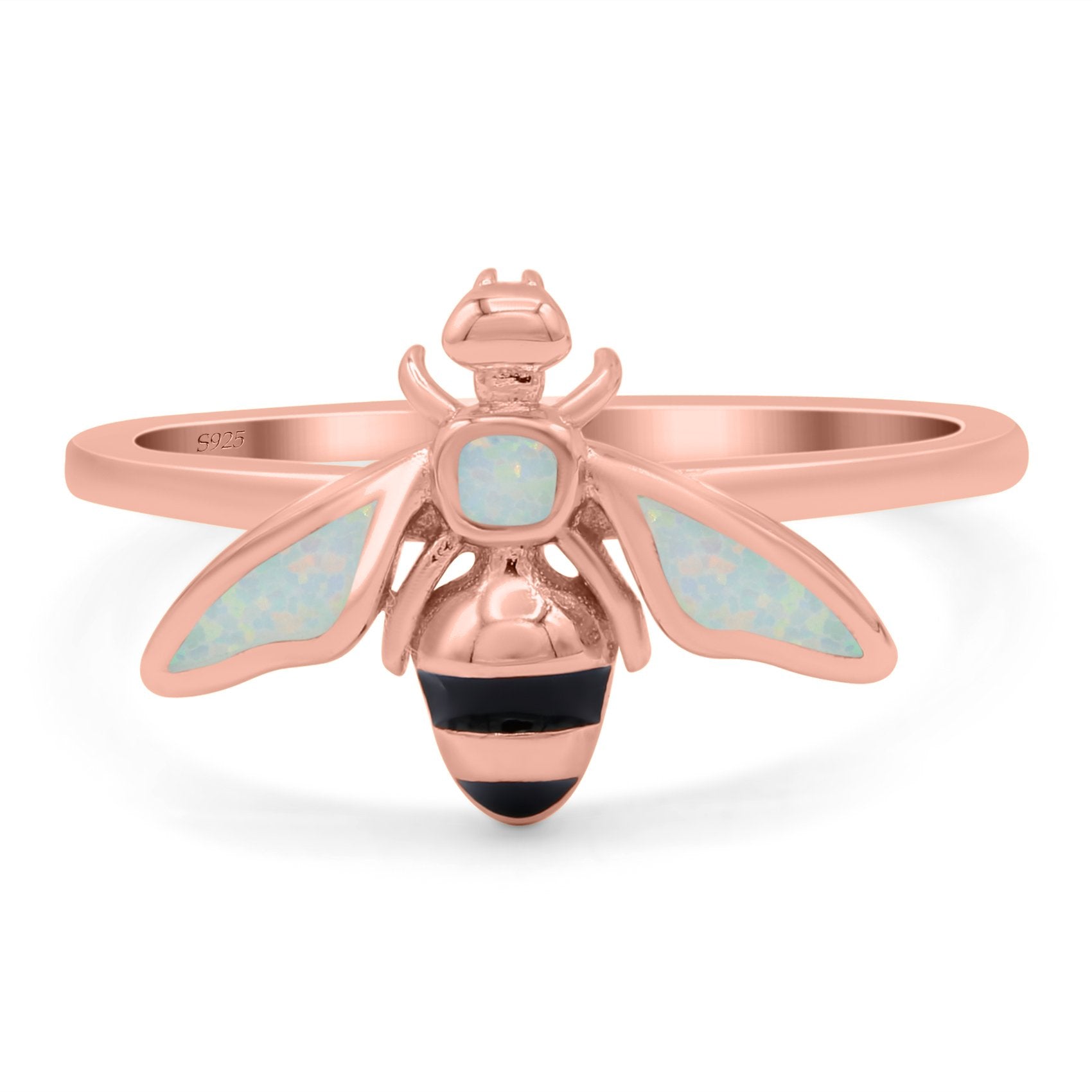 Bee Ring Band Lab Created Opal 925 Sterling Silver (11mm)