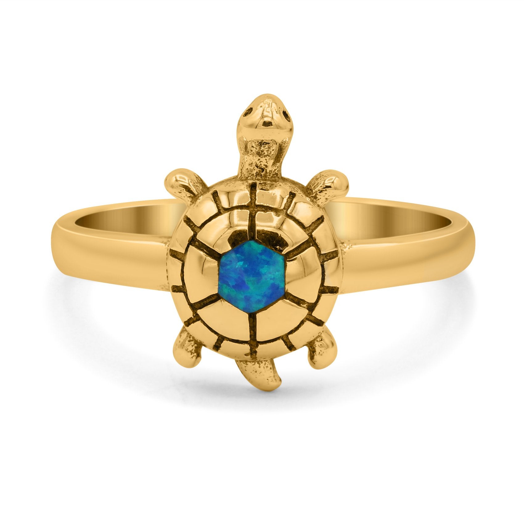 Turtle Ring Lab Created Opal 925 Sterling Silver (13mm)