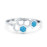 Honeycomb Band Ring Lab Created Opal Solid Cubic Zirconia 925 Sterling Silver