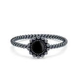 Petite Dainty Rope Vintage Style Lab Opal Ring Solid Round Oxidized 925 Sterling Silver